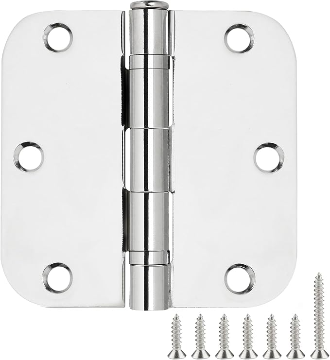 6 Pack No Squeak Polished Chrome Door Hinges 3.5 Inch 5/8" Radius Round Ball Bearing Interior 3-1/2"Flat Iron Bifold Residential Standard Bedroom Indoor for Doors 3 ½" Hardware Home Decor Essentials