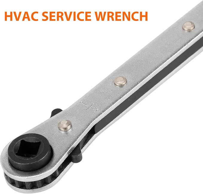 HVAC Service Wrench, Refrigeration Wrench With 2 Pcs HVAC Hexagon Bit Adapter, Premium AC Tools for HVAC, Refrigeration Equipment Repair (3/16”, 1/4”, 5/16”, 3/8”)