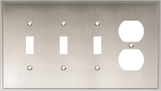 Henne Bery Soft Modern Decorative Wall Plate Switch Plate Outlet Cover (Triple Toggle/Single Duplex, Satin Nickel)