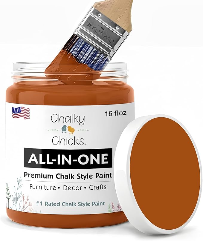Chalky Chicks 16 Fl Oz Matte Acorn Orange Chalk Paint for Furniture Without Sanding - No Prep Furniture Paint No Sanding All in One for Crafts, Wood, Cabinet, Walls, Metal, Dresser, Farmhouse