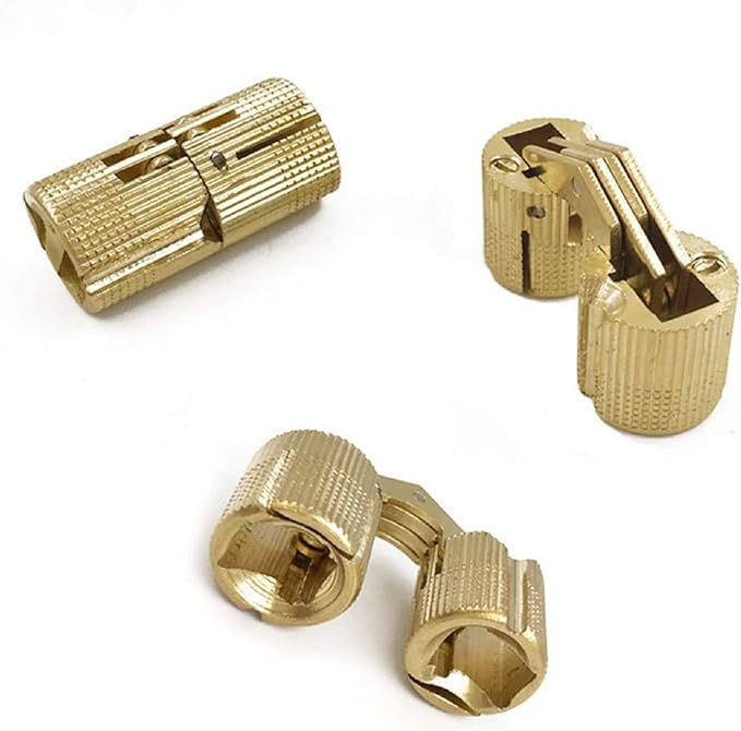 12 Pcs 12mm Brass Barrel Hinges Hidden Invisible Cabinet Furniture Hinges Concealed 180 Degree Opening Angle