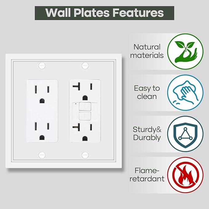Double Decorator Switch Cover Plate White Classic Decorative Decorator Switch Plates Cover 2 Gang Rocker Wall Plate Cover for Duplex Toggle, 2 Pack