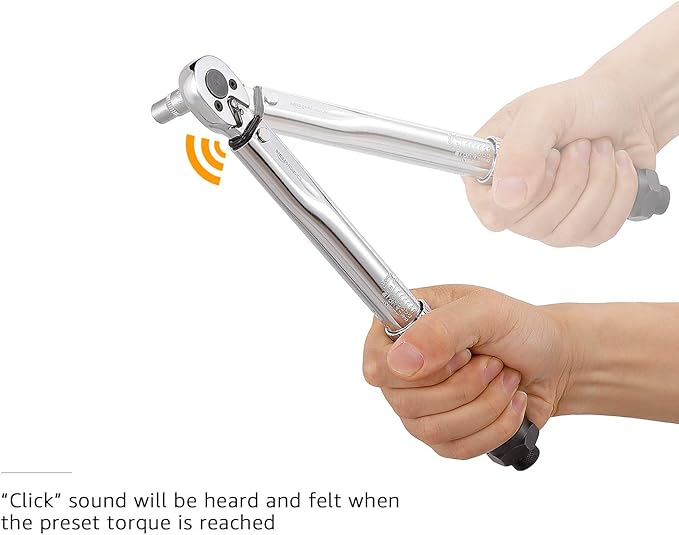 Amazon Basics 1/4-Inch Drive Click Torque Wrench, 35-200 in.-lb/3.95-22.5 Nm, Adjustable Ratchet with High Contrast Dual Range Scales, Steel Construction