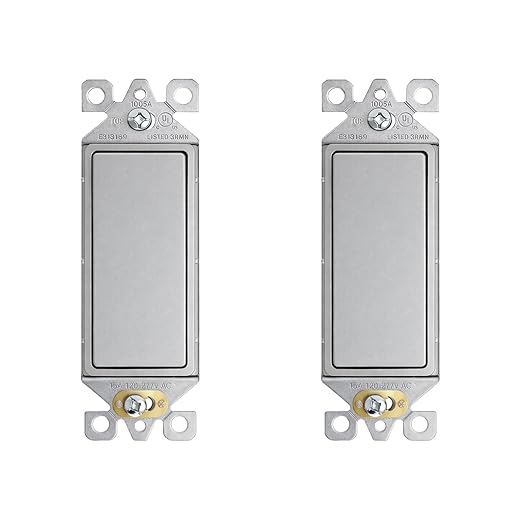 ELEGRP Matte Gray 3 Way Decorator Light Switch, 15A 120-277V, Paddle Rocker Switch Replacement, On/Off Wall Switch, Self-Grounding, Residential Grade, UL/CUL, 2 Pack