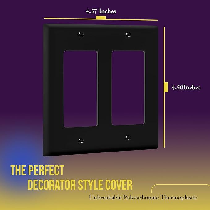 ENERLITES Decorator Light Switch or Receptacle Outlet Wall Plate, Gloss Finish, Size 2-Gang 4.50" x 4.57", Unbreakable Polycarbonate Thermoplastic, UL Listed, 8832-BK-10PCS, Black (10 Pack)