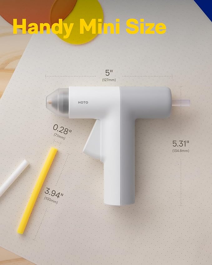 HOTO Cordless Hot Glue Gun, 30s Fast Heating, Smart Safety Control Mini Hot Glue Gun with Colored & Clear Glue Sticks, Anti-Drip, USB-C Rechargeable for Crafts DIY Arts, Creative Decorations & Repairs