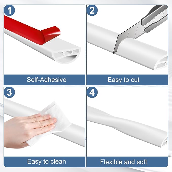 Silicone Shower Water Dam Stopper,Self-Adhesive Collapsible Splash Guard for Wet Dry Separation,Walk-in Shower Edge Seal Strip,Multi-Use Water Barrier for Bathroom,Kitchen Sink (White, 118inch)