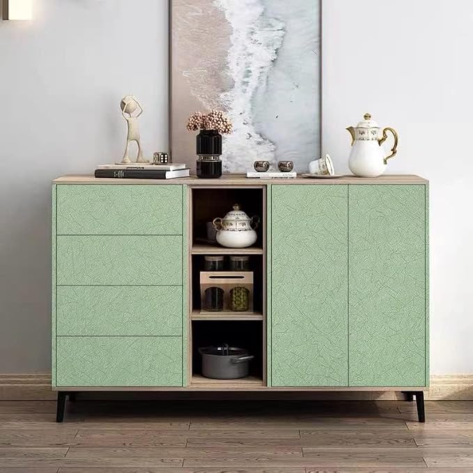 Green Peel and Stick Self Adhesive Wallpaper Countertop Contact Paper | Removable Embossed Silk Waterproof Bathroom Wallpaper 15.7" X 118" Kitchen Vinyl Wrap for Cabinet Shelf Liner Paper