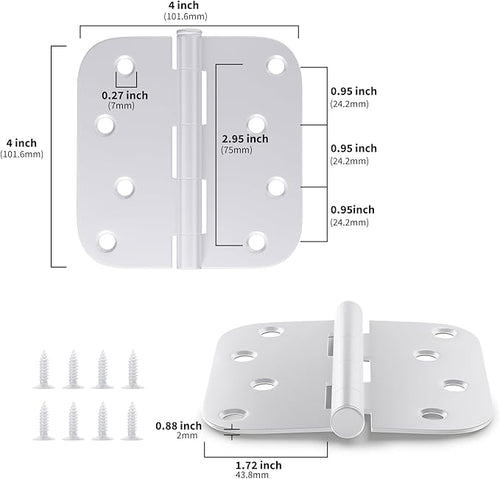 12 Pack goldenwarm 4 inch Door Hinges White Exterior Door Hinges - Residential Hinges for Interior and Exterior Doors, 5/8" Radius Corners, Iron