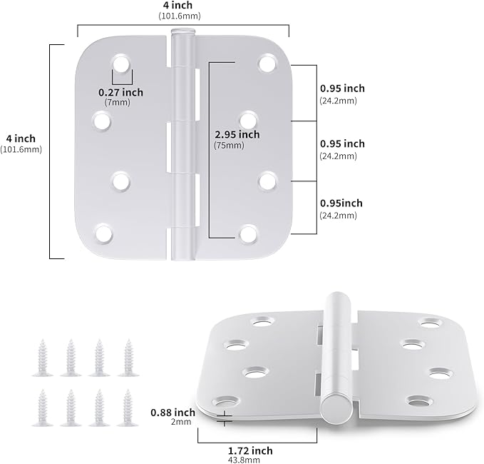 18 Pack goldenwarm 4 inch Door Hinges, Heavy Duty Interior and Exterior Door Hinges with 5/8" Radius Corners