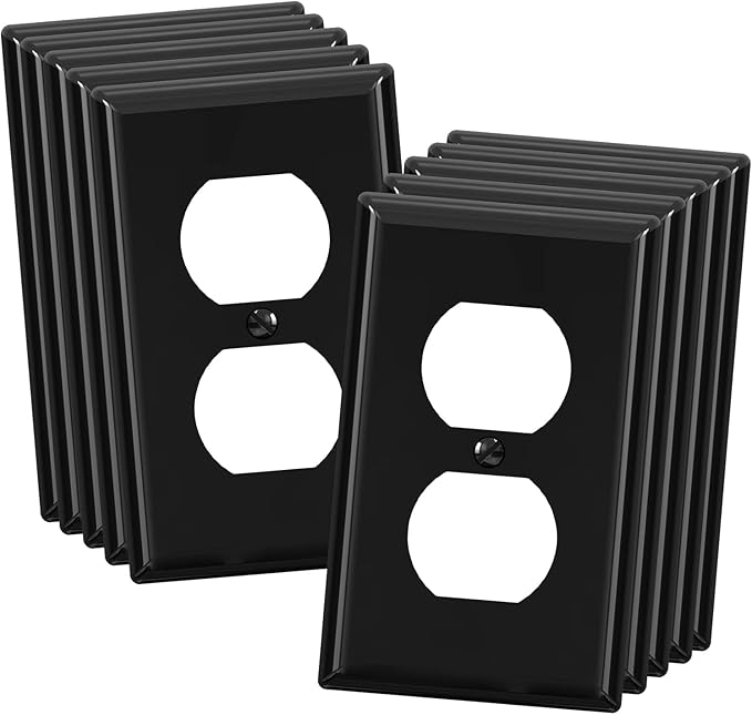 ELEGRP Duplex Receptacle Outlet Covers, 1-Gang Standard Size Wall Plates, Unbreakable Polycarbonate Dual Outlet Faceplates Covers, UL Listed, Color-matched Screws Included (10 Pack, Glossy Black)