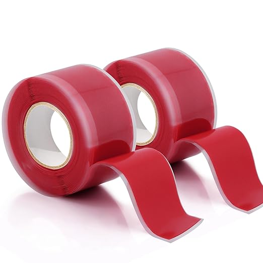 2 Rolls Self Fusing Silicone Tape - 1in(W) X 10ft(L) Waterproof Tape, Water Leak Seal, Plumbing Hose Repair, Rubber Tape for Cable Winding Insulating, Red