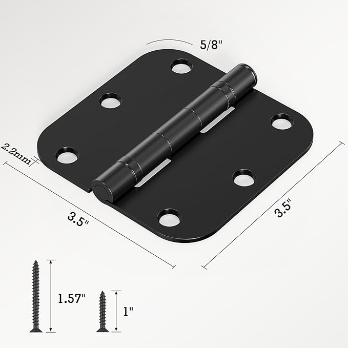 42 Pack Ball Bearing Door Hinges Matte Black 3.5 Inch 5/8"Radius Round Anti Squeak Interior 3-1/2"Flat Iron Bifold Standard Office Bedroom Indoor for Doors 3 ½" Hardware Control Home Decor Essentials