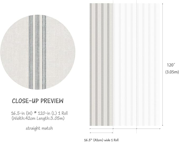 Modern Navy and White Striped Peel and Stick Wallpaper, Removable, French Country Style, Textured Wall Compatible, Stick on Wallpaper for Living Room, Bathroom, Bedroom