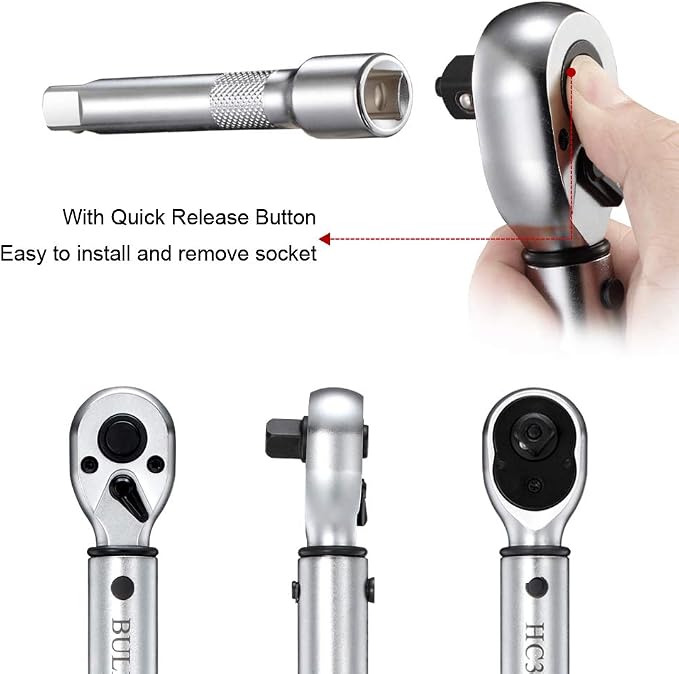 BULLTOOLS 3/8-inch Drive Dual-Direction Click Torque Wrench Set 90-tooth High Accuracy Torque Wrench with Buckle (10-100ft.lb/20-135Nm)