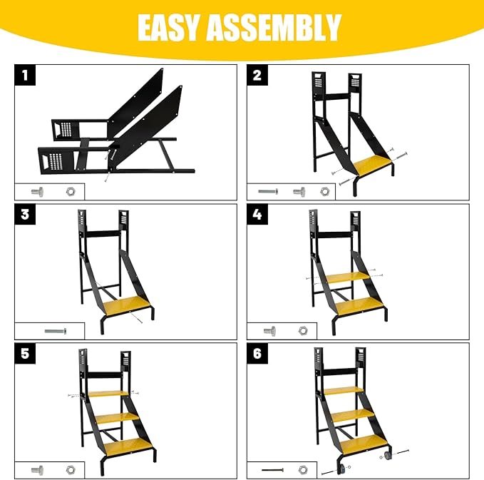3-Step Steel Ladder with Wheels & Handrails, 440 lbs Load Capacity Heavy Duty Rolling Stairs with Tool Panels, 30" Top Step Height, Non-Slip Pedal Mobile Step Stool for Industrial & Warehouse