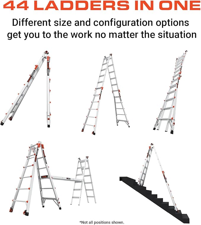 Little Giant Ladders Velocity 26-Ft Folding Multi-Position Ladder, Aluminum, 300 lb Load Capacity, Type 1A Extra Heavy Duty, 26-Ft Reach, with Ratchet Levelers and Wheels (15426-801)