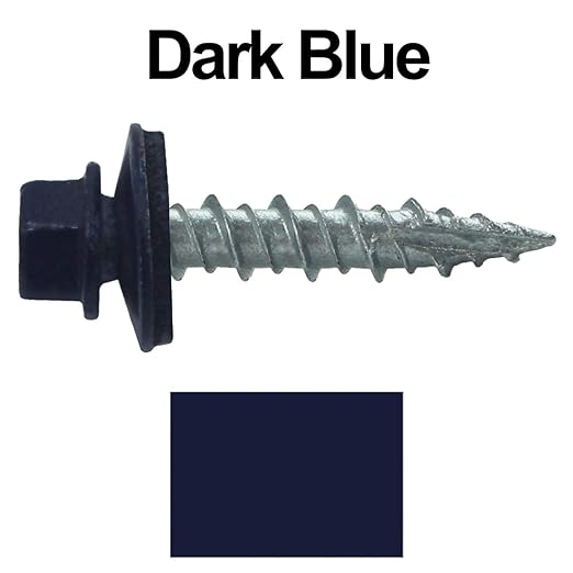 10 x 1 Dark Blue Metal Roofing Screws - Hex Washer Head- Self-Starting/Tapping - EPDM Washer. 1 Bag - 250 Screws