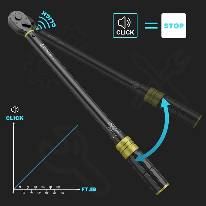 1/2-Inch Drive Click Torque Wrench, 30-250 Ft-Lb / 40.7-339 Nm | ±3% Accuracy, Heavy Duty, 72-Tooth Dual Direction Reversible Ratchet, Dual Scale, for Car, Truck, SUV, RV, Tractor & Towing