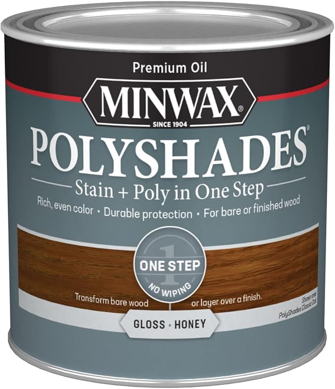 Minwax PolyShades Wood Stain + Polyurethane Finish – ½ Pint, Honey, Gloss