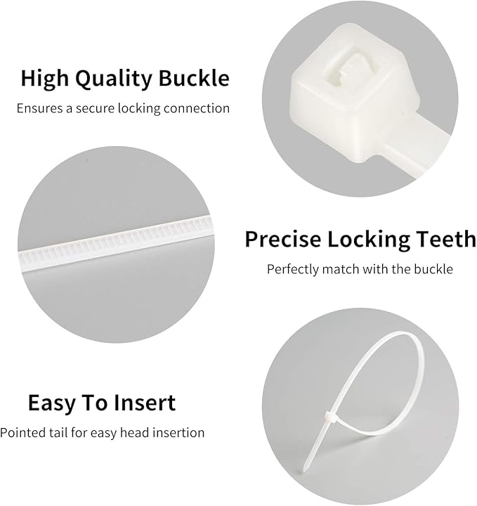 Zip Ties 12 inch ，Heavy Duty Cable Ties with 120lbs Tensile Strength,White Zip Ties 1000 Pack, Wire Ties for Indoor and Outdoor Use.