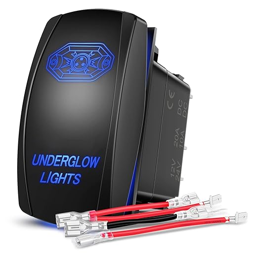 Nilight Underglow Lights Rocker Switch Led Light Bar 5Pin Laser On Off SPST switches 20A/12V 10A/24V Blue with Jumper Wires Set for Cars Trucks RVs