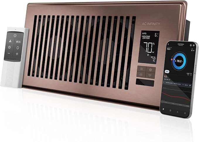AC Infinity AIRTAP T4 Bronze, Register Booster Fan for 4” x 10” Vents, Thermostat Control Improves Heating & Cooling, Quiet 10-Speed Remote Control & Bluetooth App. ONLY FITS 4” x 10” Duct Openings