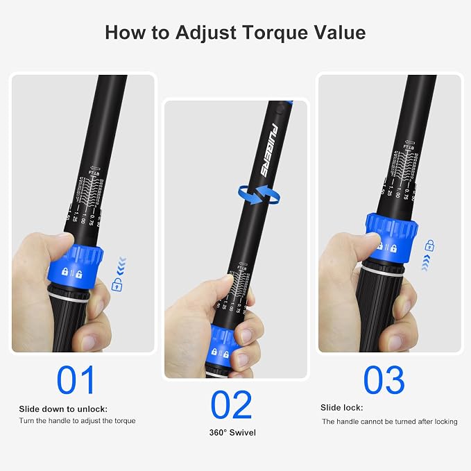 5PCS Torque Wrench Set 3/8" Drive 5-50 FT.LB, Dual-Direction 72-Tooth Adjustable Torque Wrenches with 6" Extension Bar, 3/8" to 1/2" & 1/4" Adapters for Car, Motorcycle,Bike Maintenance
