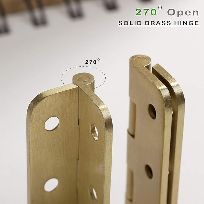 Keenkee 4 PCS Brushed Solid Brass Butt Hinges 2 Inch for Cabinet Doors, Trunks, Wood, Chest Lid, Crafts, Jewelry Box and Small Wooden Boxes, Furnitures, Round Corner Mortise Brass Hinge with Screws