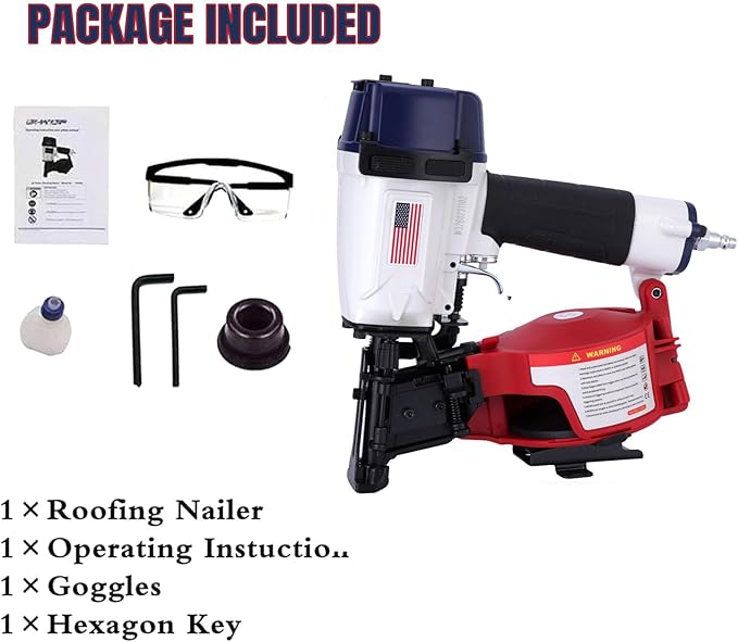 American Style CN45N Roofing Nailer, 15 Degree Roofing Nail Gun, 3/4-Inch to 1-3/4-Inch Coil Nails, 120-pcs Load Capacity Coil Nailer