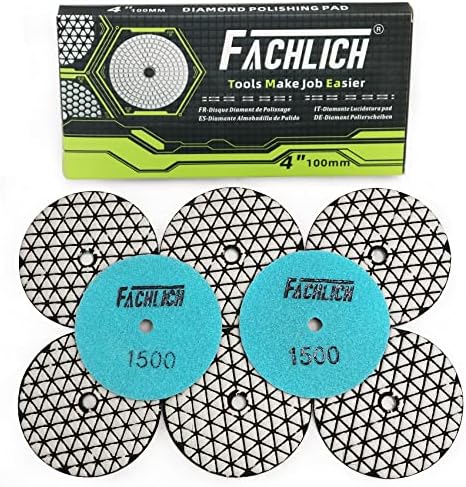 Dry Diamond Polishing Pads,100mm/4 Inch 8pcs Grit 1500 for Granite,Marble,Quartz Stone Countertop,Sanding Grinder or Polisher Pads