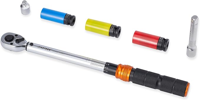 Auto Torque Lug Wrench Set, 1/2-Inch Drive, 10-170 ft-lb | Portable Tire Change Kit with Wheel Sockets, 6-Piece