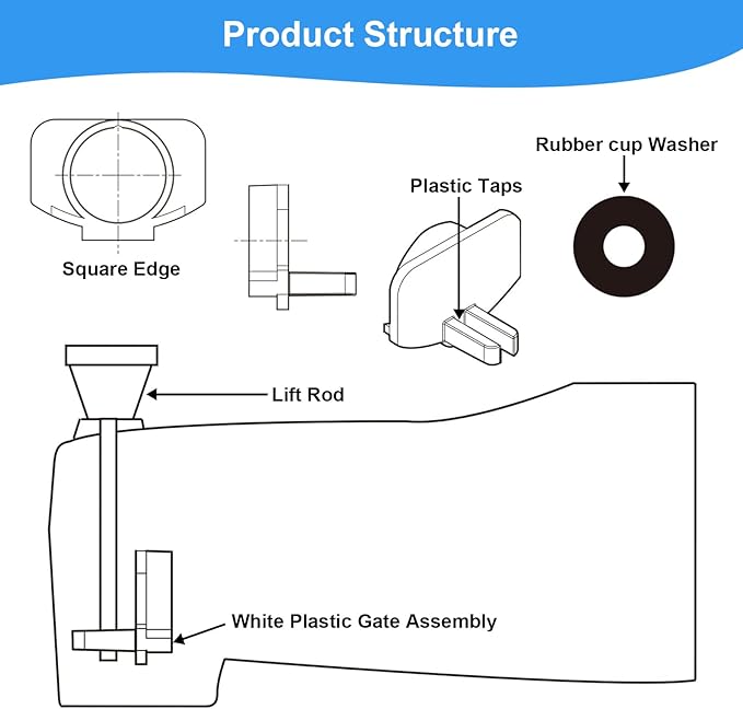 Universal 2 Pcs Tub Spout Diverter Repair Kit, Includes 2 x Diverter Valve Stems, 2 x Gates and 2 x Cup Seals, Bathroom Shower Bathtub Leaky Faucet Repair Replacement Parts (Polished Chrome)