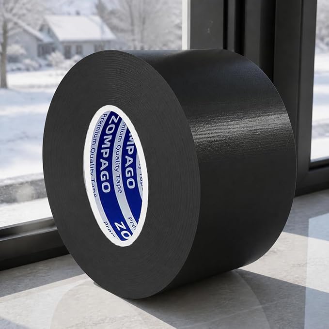 ZOMPAGO Black Window Weather Sealing Tape 1.8in x 66FT, Cloth Draft Stopper for Sliding Door & Gap Filler, Strong Adhesive Window Seal Tape Air Conditioner Door Weather Stripping Insulation