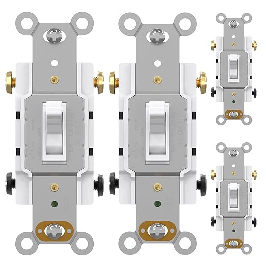 AIDA 4 Pack 4 Way Toggle Light Switch, 15 Amp, 120 Volt, Toggle Framed AC Quiet Switch, in Wall On/Off Switch Replacement, Self-Grounding, Residential and Commercial Grade, UL,Glossy White