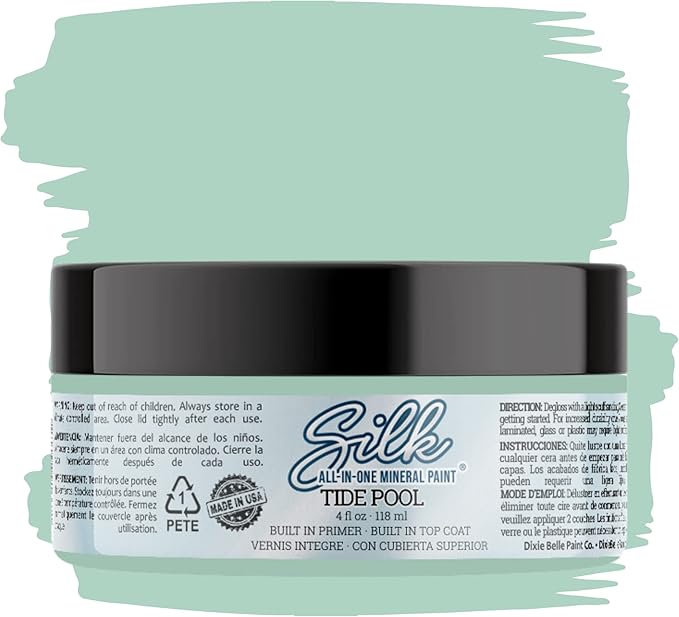 Dixie Belle Silk All-in-One Mineral Paint - Tide Pool (4oz) - Light Teal Water Based Built-In Primer + Topcoat for Wood + Metal - Durable Furniture Paint - Low Reflective Finish