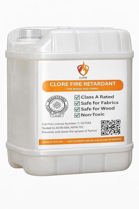 Clore Fabric & Wood Fire Retardant Spray – Class A Flame Resistant Treatment, NFPA 701 & ASTM E84, Non-Toxic Fireproofing Spray for Drapes, Lumber, Décor
