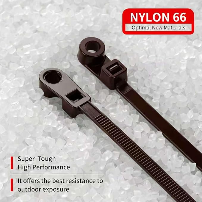 200 PCS 6 inch Brown Zip Ties with Screw Hole 70lbs Mountable head Cable Ties Straps Multipurpose Heavy Duty Nylon Cable Zip Ties with Screw Mounting Hole