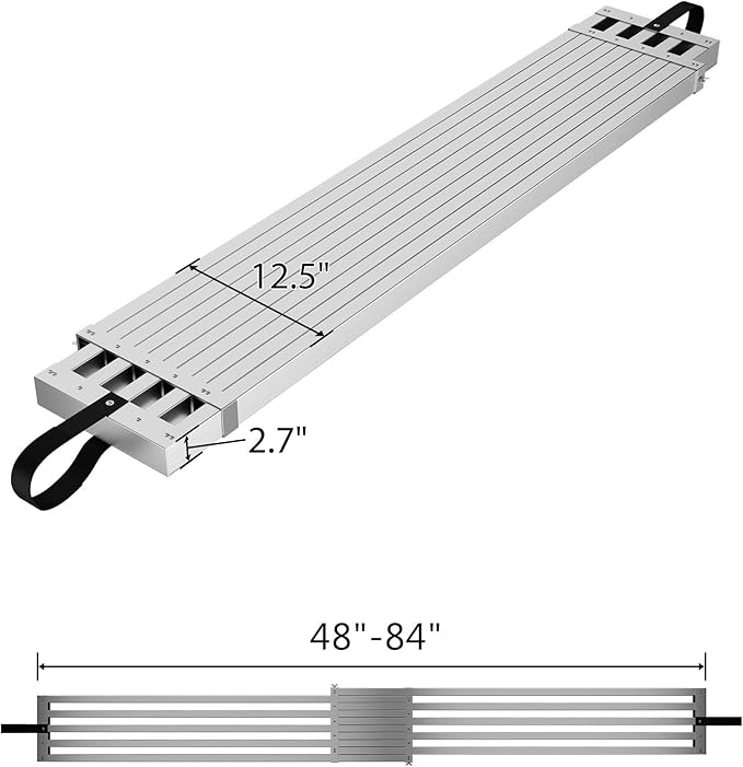 4-7ft Aluminum Telescoping Work Plank, 440lbs Load Capacity Extension Ladder Platform, Non-Slip, Rust & Corrosion Resistant, Scaffold Accessory for Home Renovation