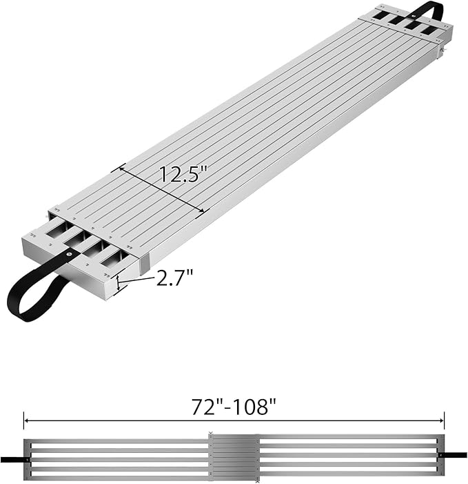 GarveeTech 6-9 ft Telescoping Plank, Aluminum Work Plank, 440 LBS Capacity, Aluminum Scaffolding Plank with Skid-Proof Platform Scaffold Ladder Accessory
