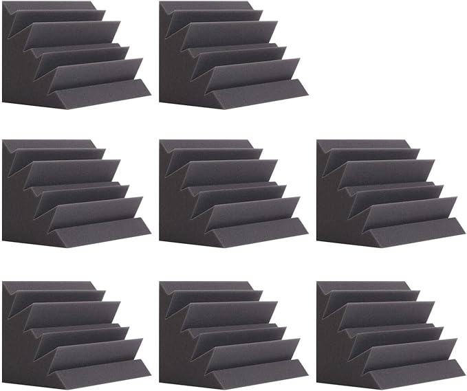 8 Pack - Bass Traps Acoustic Foam Corner, 8''x8''x12'' Black Bass Traps Corner Studio Foam, High Density and Fire-Proof Acoustic Panels Recording Studio Acoustical Treatments