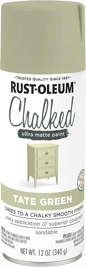 Rust-Oleum Tate Green Chalked All-in-One Ultra Matte Spray Paint | One Coat Coverage | No Primer, Sanding, Or Topcoat Needed | Easy Spray Application | Made in USA | 12 OZ