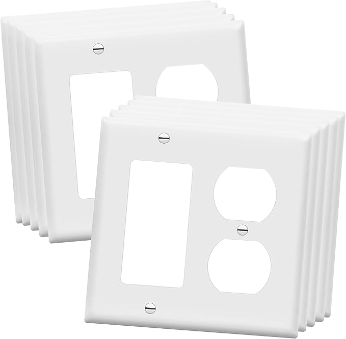 ENERLITES Combination Duplex Receptacle Outlet/Decorator Switch Wall Plate, Gloss Finish, Size 2-Gang 4.50" x 4.57", Polycarbonate Thermoplastic, 882131-W-10PCS, White (10 Pack)