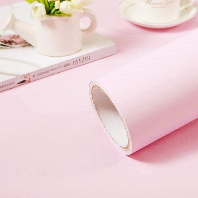 Pink Self-Adhesive Wallpaper Film Stick Paper Easy to Apply | 15.7'' x 590'' Peel and Stick Wallpaper Shelf Liner Table and Door Reform Wall Paper