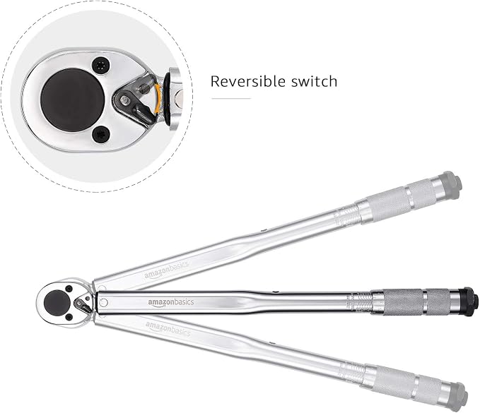 Amazon Basics 1/2-inch Drive Click Torque Wrench, 20-150 foot-lb, 27.1-203.5 Nm, Sturdy Construction with Storage Case