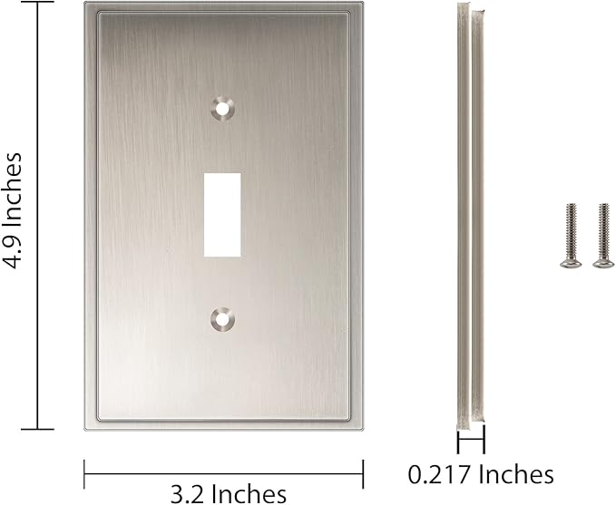 Henne Bery Soft Modern Decorative Wall Plate Switch Plate Outlet Cover (Single Toggle 3PK, Satin Nickel)