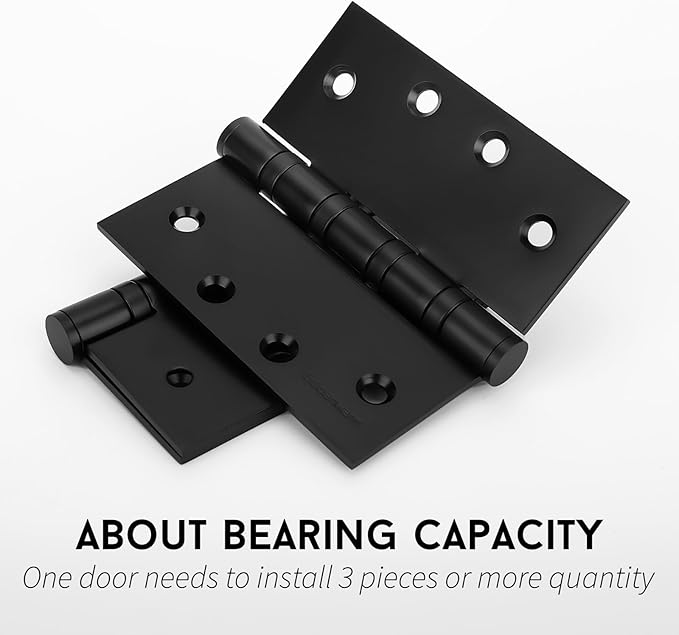 3 Pack goldenwarm Matte Black 4'' Door Hinges for Exterior Doors Ball Bearing Door Hinges 4in x 4in with Square Corners, Heavy-Duty, 304 Stainless Steel