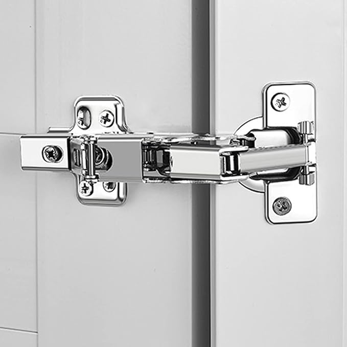165 Degree Hinges Frameless Cabinet Hinges Hydraulic Adjustable Mounting Concealed Hinges Soft Closing Nickel-Plated Steel Buffer Dampers for Wardrobe,1 Pair (Full Overlay)