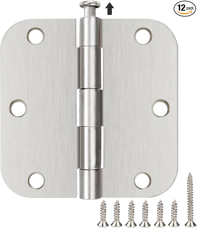 12 Pack Interior 3.5" Brushed Nickel Door Hinges for Doors 3 1/2 Inch Rounded 5/8" Noise Free Residential Standard Hinge for Study Spare/Play/Lounge/Bed Room,Walk-in Closet,DIY Table,Celler,Balcony