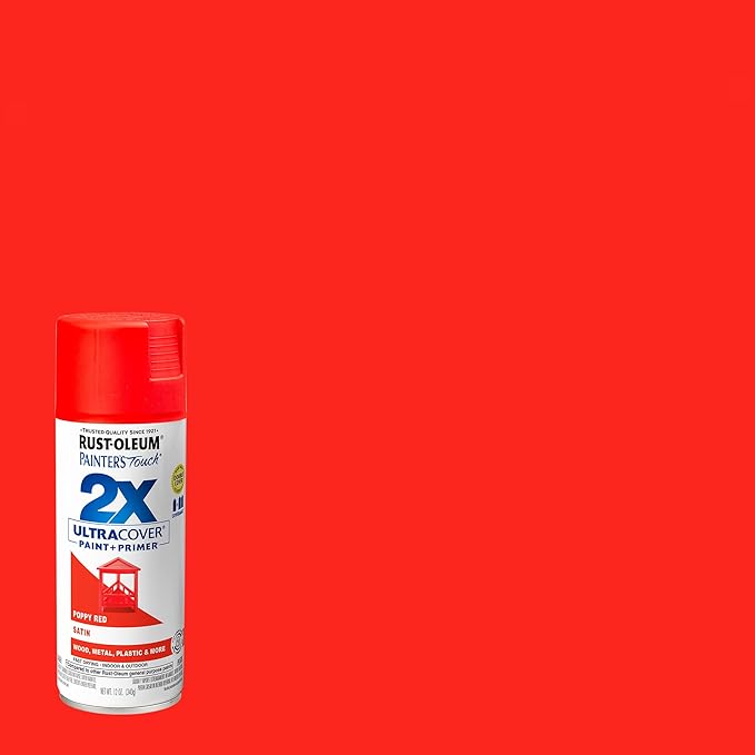 Rust-Oleum 334084 Painter's Touch 2X Ultra Cover Spray Paint, 12 oz, Satin Poppy Red (Pack of 4)
